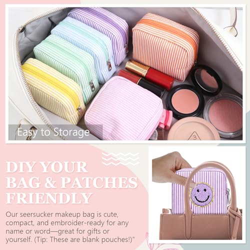Giesiery 8-Pack Seersucker Makeup Bags - Striped Cosmetic Organizers