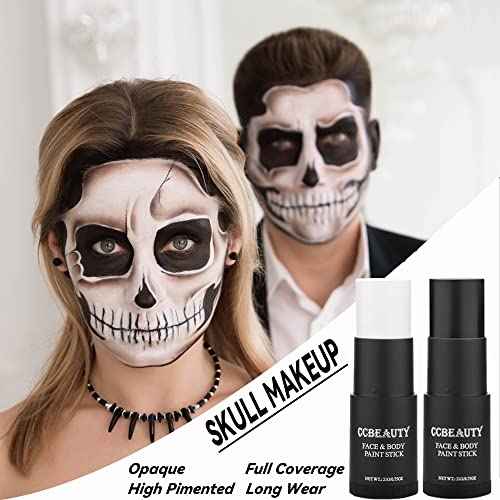CCbeauty Black Face Paint Stick, Face Painting Kit, Full Coverage SFX Makeup Foundation, Professional Non-Toxic Body Paint for Halloween Costume Cosplay Party, Skeleton, Clown, Catrina Makeup