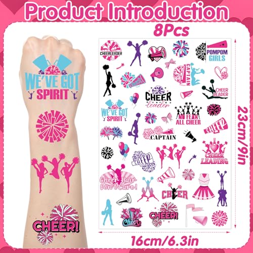 Cheerleading Temporary Tattoos Stickers - 200+ Cheerleading Decorations Favors for Party, Cheerleader Tattoo Stickers Gifts Adults, Cheer Sport Team Spirit Party Supplies Prizes