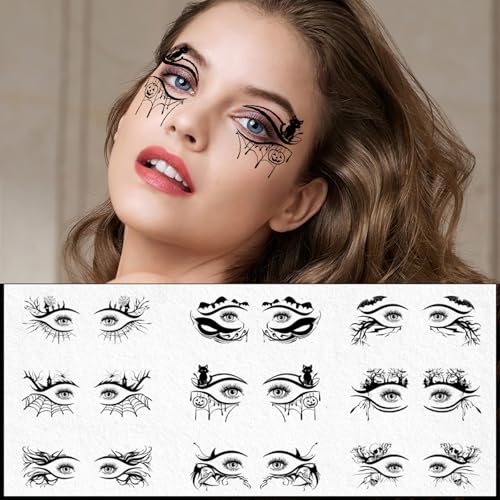 Halloween Eye Shadow Stickers 10 Pairs, Spider Bat Pumpkin 3D Tattoos