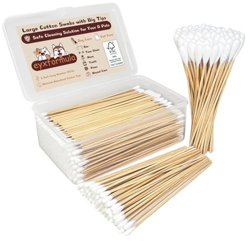 Eyxformula 400 Pcs Long Cotton Swabs for Dogs - 6 Inch Pet Ear Cleaning