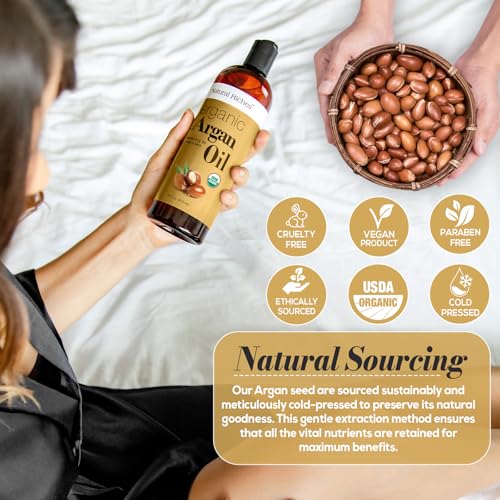 Natural Riches Organic Argan Oil 16oz - Cold Pressed Moroccan Hair & Skin