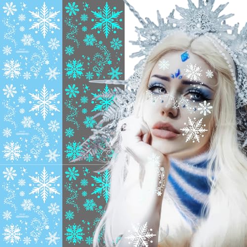 6 Sheets Snowflake Temporary Tattoos Glow in Dark