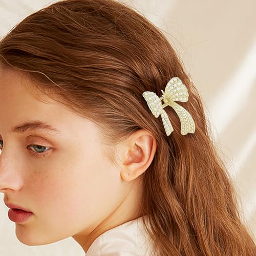 papasgix Pearl and Bow Hair Accessories: Butterfly Clips, Small Gold Metal Claw Hair Clips for Women and Girls (2Pearl, Hair Accessory)