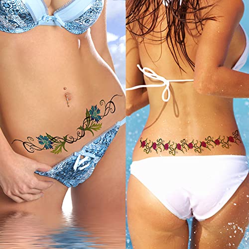 Flower Navel Temporary Tattoos for Women - 12 Sheets