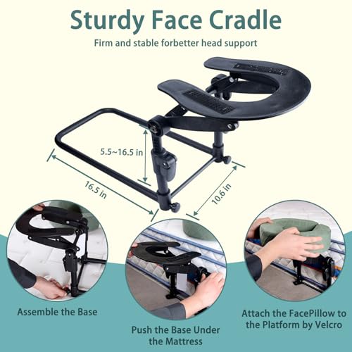 Massage Headrest for Bed,Adjustable Face Down Pillow After Eye Surgery Vitrectomy,Massage Head Rest for Bed at Home Mattress,Portable Massage Pillow Face Cradle (Black,6-17IN)
