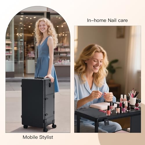 Portable Nail Desk with Foldable Table, 3 Drawers & Mirror