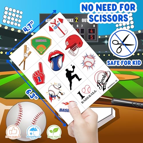 120 PCS Baseball Temporary Tattoos for Kids