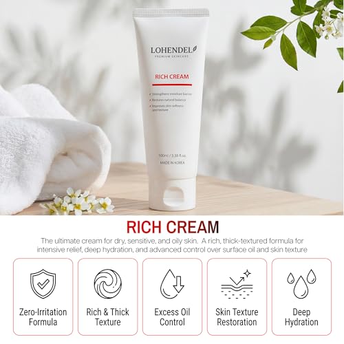 Rich Cream, Thick Textured Face Cream for Dry & Sensitive Skin, Excess Oil Control, Soothe Irritated Skin, Skin Texture Restoration, Intense Moisturizer, Korean Skincare 100ml / 3.38fl.oz