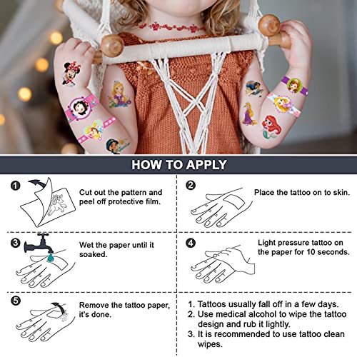 Princess Tattoos Kids, 40 Sheets Cartoon Tattoos Party Favor Set for Girls Boys 9 Kinds of Cute Princess Series Temporary Tattoo Stickers Micky Temp Tattoo Stickers for Kids Party Decor Supply