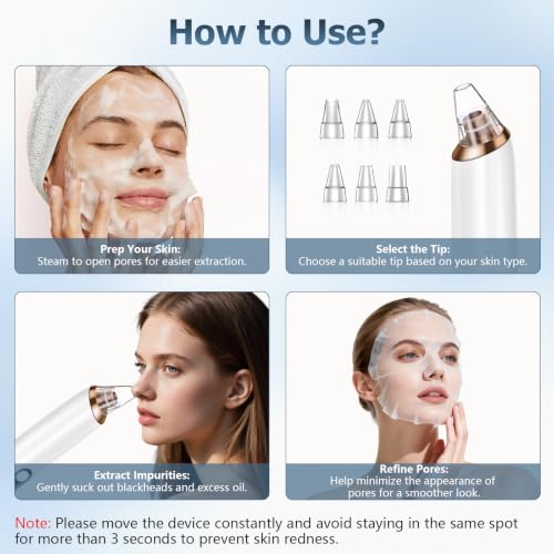 HZD Blackhead Remover Pore Vacuum with 3 Suction Levels & 6 Tips