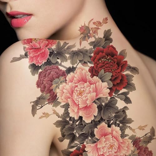 Red Rose Temporary Tattoos for Women - 4 Sheets Waterproof