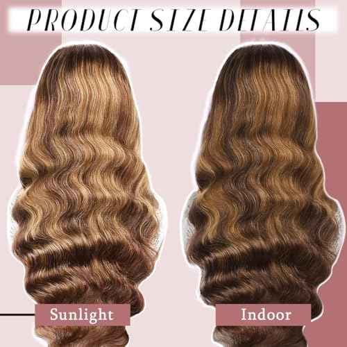 BXW 28Inch Highlight Ombre Lace Front Wig Human Hair 13x6 Blonde Highlight Body Wave Lace Front Wigs Human Hair 4/27 Colored Deep Wave Wig 200% Density Honey Blonde With Frontal Wigs For Women