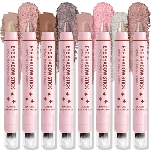 GADMLURY 8-Piece Pink Eyeshadow Stick Set with Blender Brush
