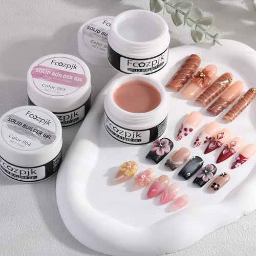 Solid Builder Gel for Nails, 4 Colors Solid Builder Gel Non-Sticky Clear Nude Pink Pearl White Hard Gel for Nails 3D Sculpture Gel Flower Carving Modeling Design Nail Extension Gel Kit