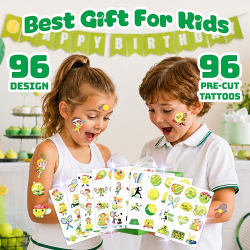96 PCS Tennis Ball Temporary Tattoos for Kids Party