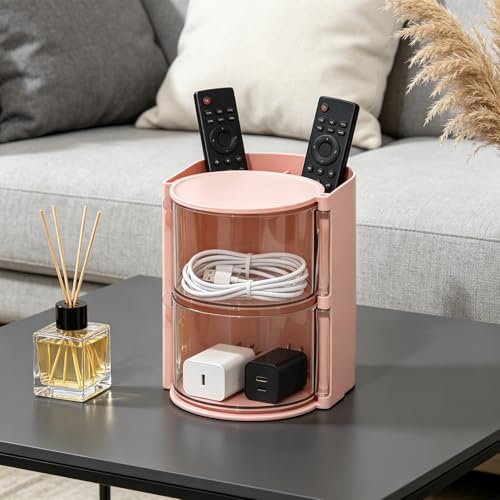 Pink 2-Layer Rotatable Hair & Jewelry Organizer - Clear Acrylic Storage Box