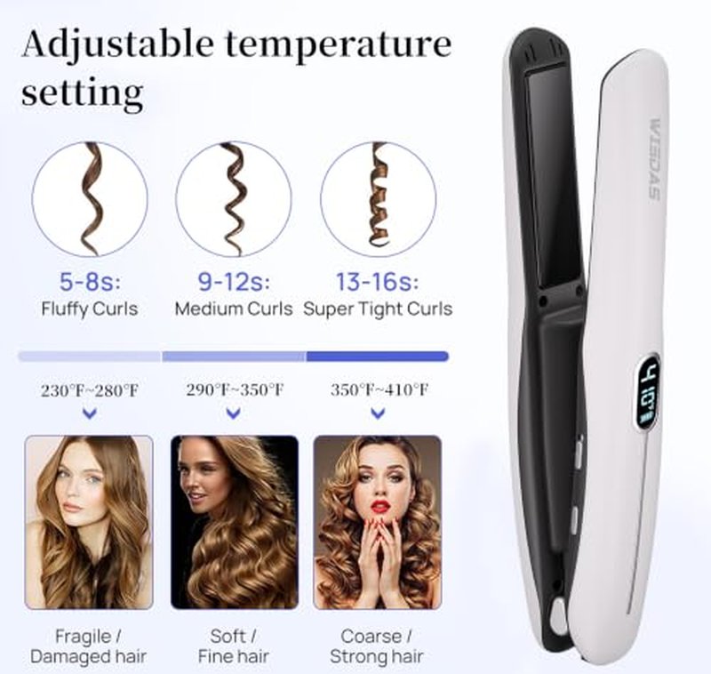 Cordless 2-in-1 Hair Straightener & Curler with LCD Display