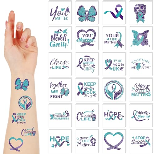 Suicide Prevention Awareness Temporary Tattoos 240pc Glitter Teal