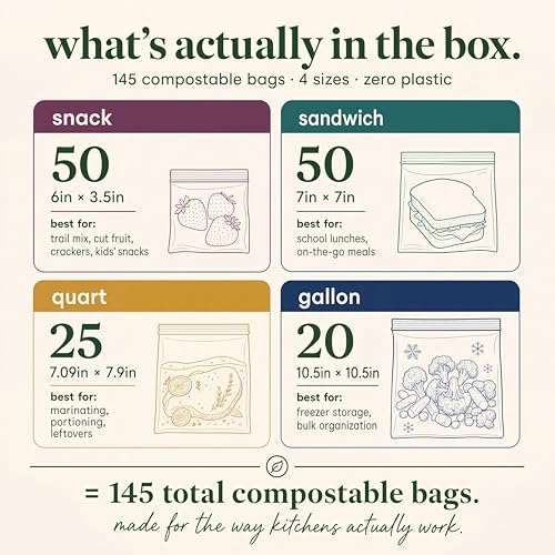 Compostic Compostable Food Storage Bags Variety Pack - 145 Count