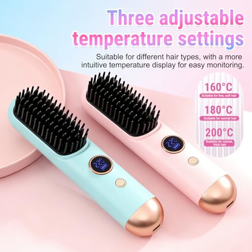 Cordless Hair Straightener Brush for Short Hair, Ceramic 9 Temps