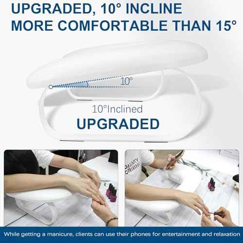Arm Rest for Nails Tech Upgraded 10¡Æ Inclined, U-Shaped Manicure Nail Arm Rest Stand, Nail Armrest for Nail Tech Hand Rests, White