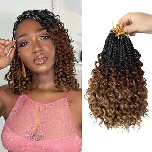 8 Packs Boho Box Crochet Braids Pre Looped with Curly Ends - 8 Inch Goddess Bohemian Box Crochet Hair for Black Women Synthetic 3X Boho Braids Crochet Hair Extensions Pre Looped T1B-33-30