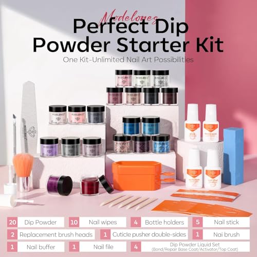 Modelones Dip Powder Nail Starter Kit - 20 Colors 40 Pcs DIY Dipping Set