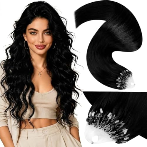 LaaVoo 20 Inch Micro Link Human Hair Extensions - Jet Black 50g Silky Straight