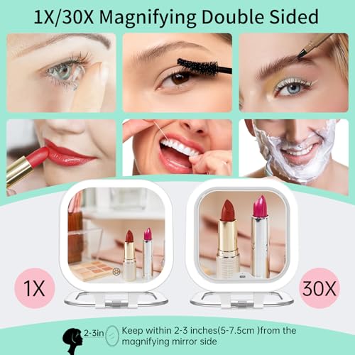 FASCINATE 7" Rechargeable Lighted Travel Makeup Mirror 1X/30X Magnification