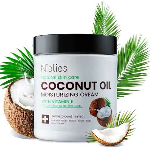 500 ML Coconut Oil Moisturizing Cream & Vitamin E., Coconut Oil for Skin, Crema De Coco Para La Piel. Face, Hands, Hair. Intense Hydration For Dry skin