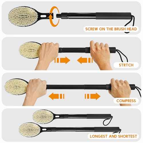 Back Scrubber with Soft and Stiff Bristles, 17''-25'' Long Handle Dual-Sided Shower Brush for Body for Deep Cleaning