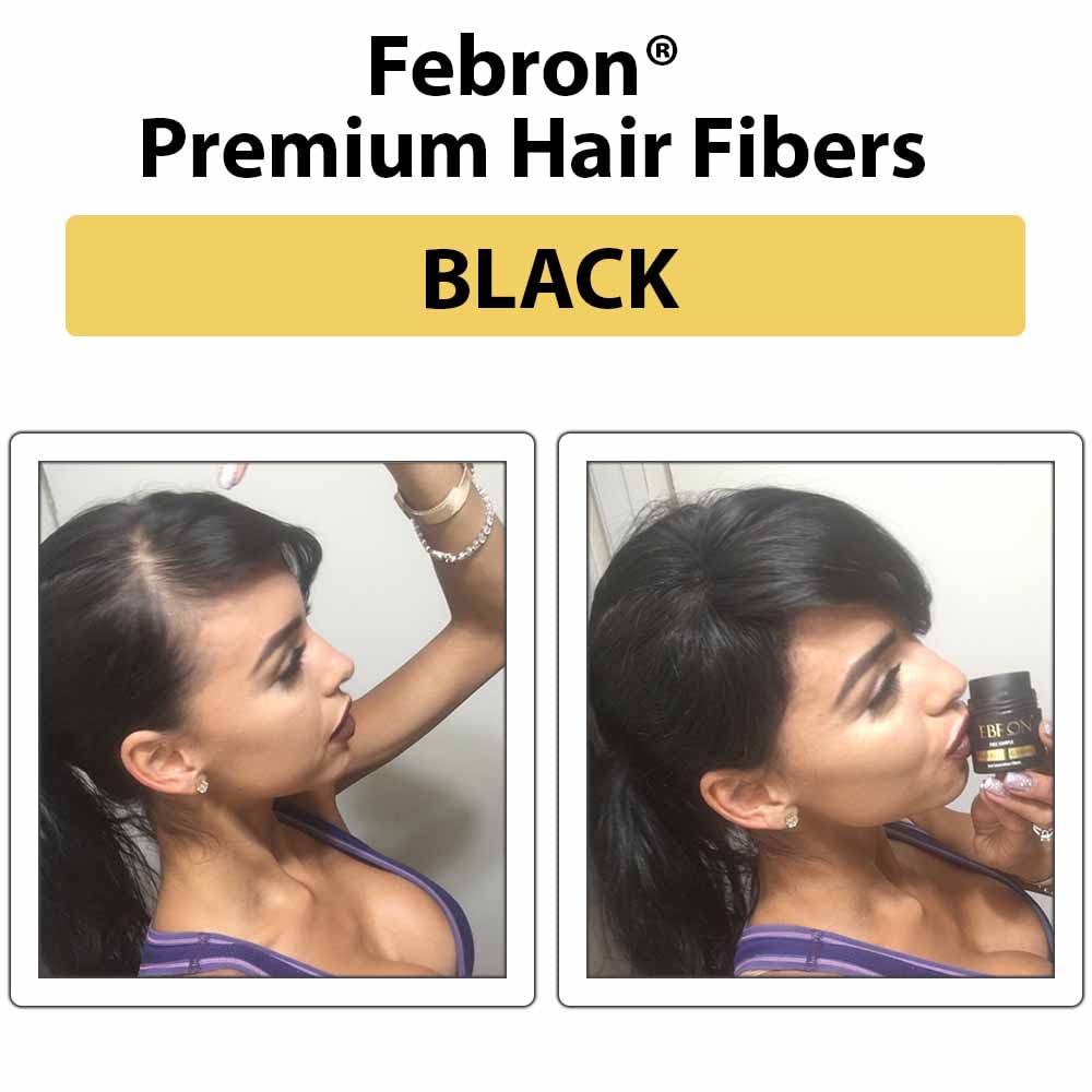 FEBRON Hair Fibers For Thinning Hair BLACK Giant 30G For Women & Men Hair Loss Concealer Hair Powder Volumizing Based 100% Undetectable & Natural - Bald Spots Filler