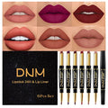 evpct 6Pcs Lip Liner & Lipstick Set A01 Matte – 2-in-1 Waterproof Lip Liner & 24H Lipstick, Antique Rose Chestnut Nude Dark Brown
