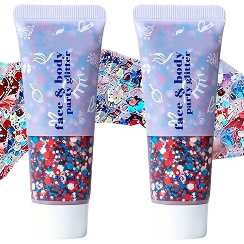 Red White Blue Face Body Glitter Gel - No Glue Required