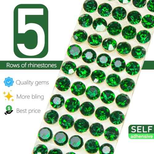 3 Yards Emerald Green Self Adhesive Rhinestone Strips K9 Glass Crytal Diamond Dark Green Bling Glitter Rhinestones Ribbon Sticker Bling Wrap Roll for Crafts DIY Arts Crafting Car Phone Decor