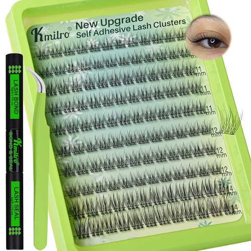 Self Adhesive Eyelashes, 120Pcs Self Adhesive Lash Clusters Pre Glued Lashes No Glue Needed Press on Lashes Wispy Natural Look Reusable with Glue Tweezer Kit 10-14mm Mixed Waterproof Individual Lashes