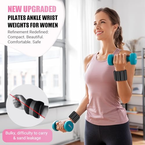 Pilates Wrist Ankle Weights for Women, Wearable Strong Arm & Leg Weights Set of 2(1Lbs Each), Adjustable Ankle Weights for Walking, Yoga, Dance, Barre, Gym