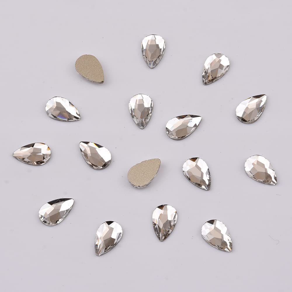 Tisslan 100pcs 3 Size Big and Small Pear Shape Crystal Clear Flatback Foiled Gem Rhinestones for Nail Technician Crafts Clothes DIY Decoration Accessories