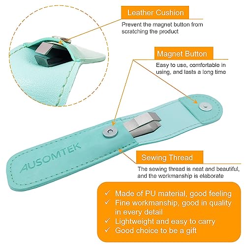 Beard & Hair Plucking Tweezers, Fine Eyebrow Tool, Stainless Steel, 10mm Tip, Anti-Slip Slot Design, Cyan PU Case