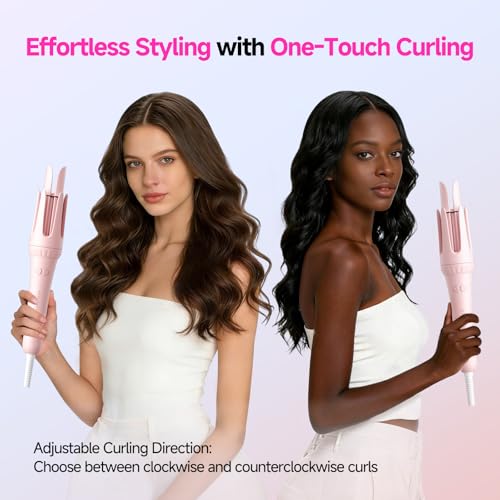 Auto Curling Iron 1.25" Rotating Ceramic Wand Pink