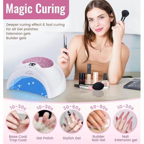 Rechargeable UV LED Nail Lamp with Diamond Design & Touch Control - 3 Timer Settings, Fast Curing for All Gel Polishes, Portable UV Nail Dryer for Professional Salon & Home (Pink)