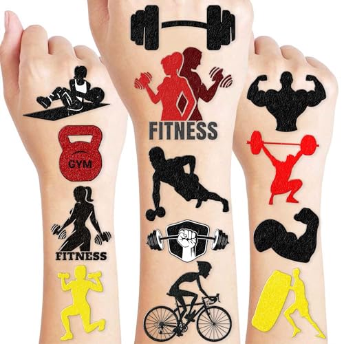 96 PCS Gym Fitness Workout Temporary Tattoos Themed Birthday Party Decorations Supplies Favors Decor Bodybuilding Motivational Quotes Tattoo Stickers Gifts for Men Girls Boys Class Prizes Carnival