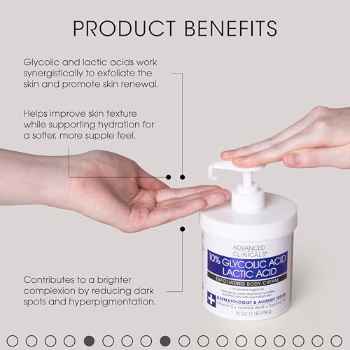 Advanced Clinicals 10% Glycolic Acid + Lactic Acid Exfoliating Body Cream + Vitamin C Brightening Cream Set