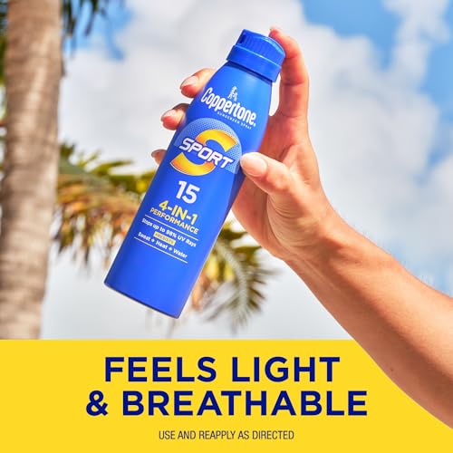 Coppertone Sport Sunscreen Spray, Broad Spectrum SPF 15 Water Resistant Spray Sunscreen, 5.5 Oz, Pack of 3