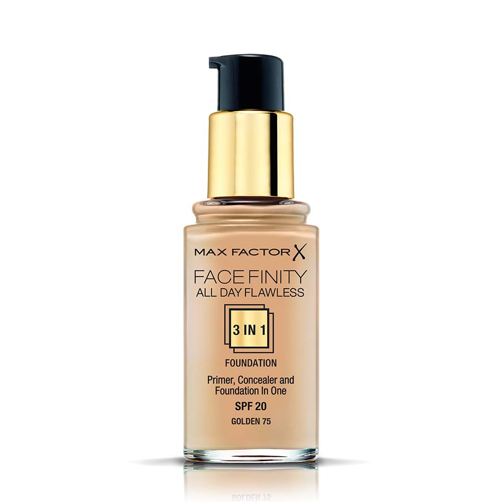 Max Factor Facefinity 3 In Primer Concealer Foundation Spf 20 75# 30 Ml1, Golden, unscented, 1 Fl Oz