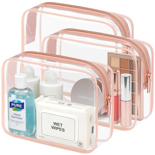 PACKISM TSA Approved Clear Toiletry Bag 3-Pack, Rose Pink