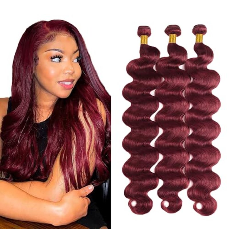 #99J Burgundy Body Wave Human Hair Bundles 3-Pack