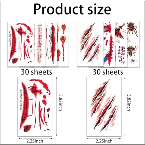 Halloween Fake Scar Tattoos - 60 Sheets Zombie Wound Stickers