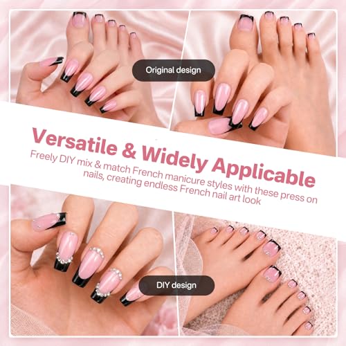 French Tip Press On Nails Set - 60Pc Medium Square